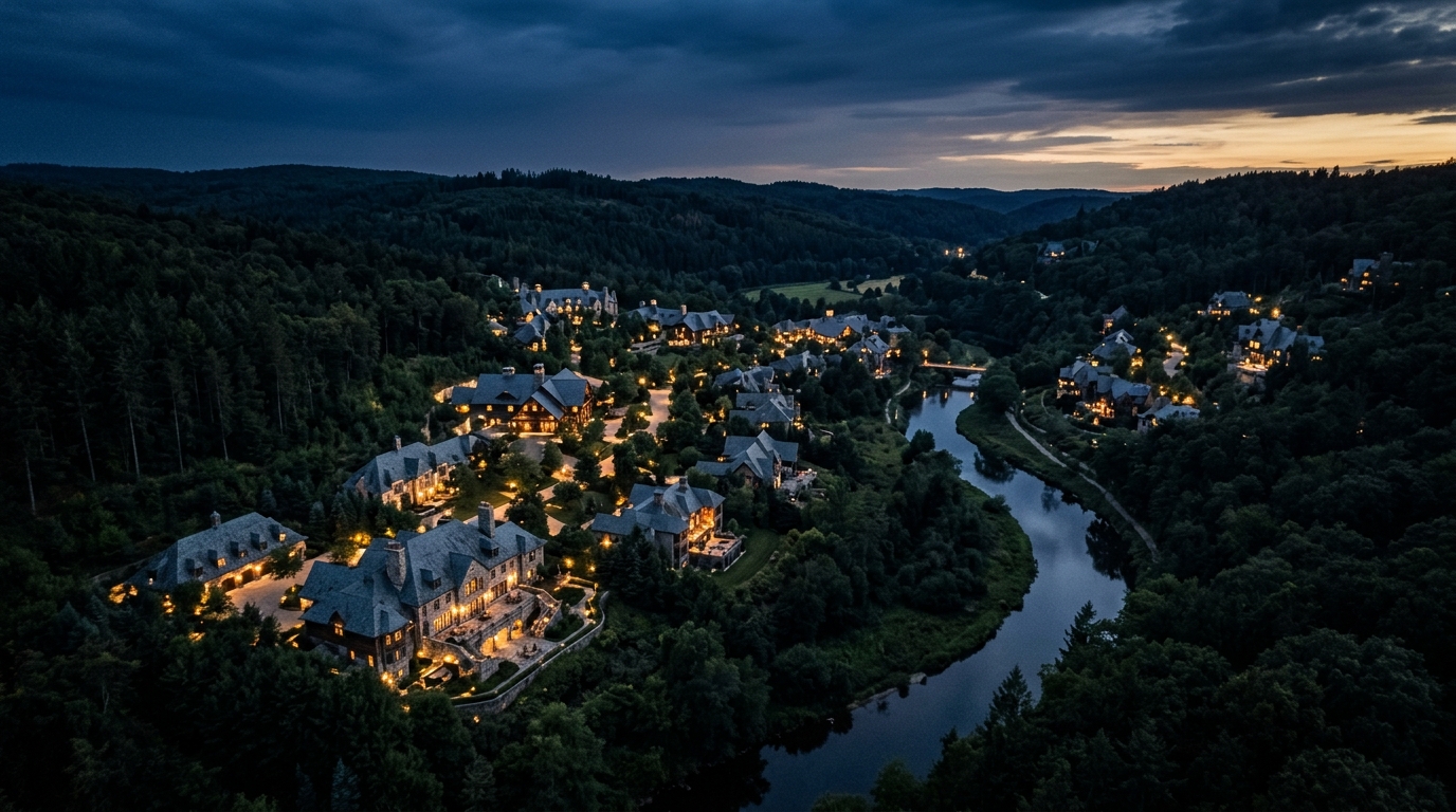 Cinematic dusk view of Egg Harbor City estates